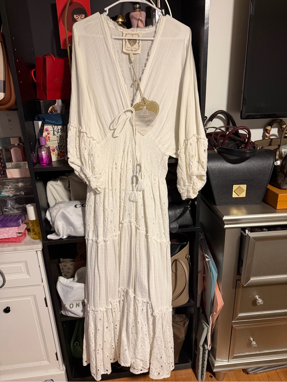 Z Supply White Eyelet Tie-Waist Maxi Dress